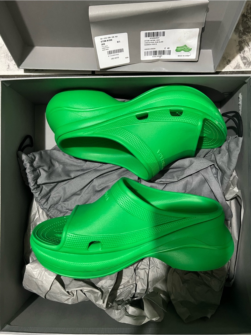 Balenciaga Green Platform Slide Sandals